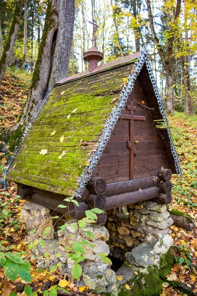 Wyposażone Święte Źródło Lesie Źródło Pustyni Konsekrowane Przez Rosyjski Kościół — Zdjęcie stockowe