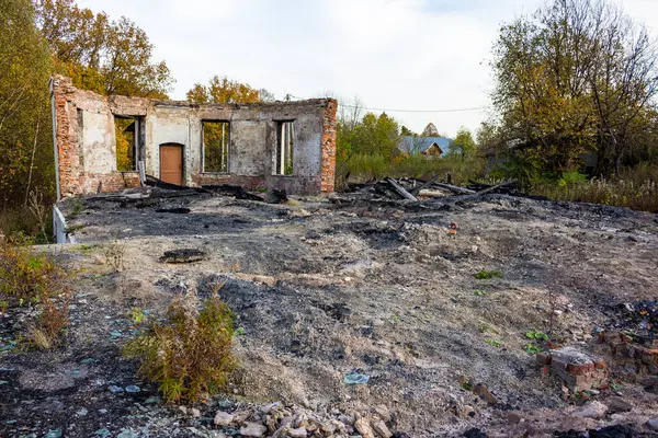 Restes Maison Principale Domaine Panskoye Après Incendie Ruines Sous Sol — Photo