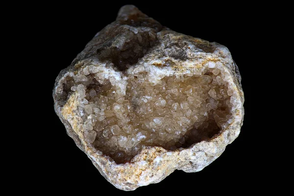 Geoda Calcita Cristalina Caco3 Piedra Caliza Sobre Fondo Negro — Foto de Stock