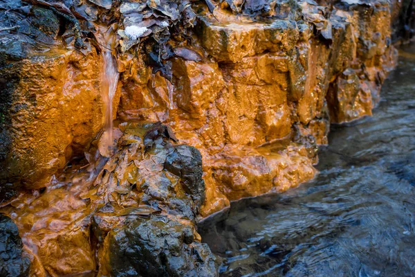 Limestone Layer River Colored Orange Iron Ocher Limonite Place Exit — Stock Photo, Image