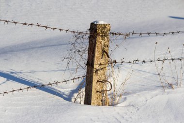 Derin karın ortasında dikenli tel örgü. Özelleştirilmiş alan