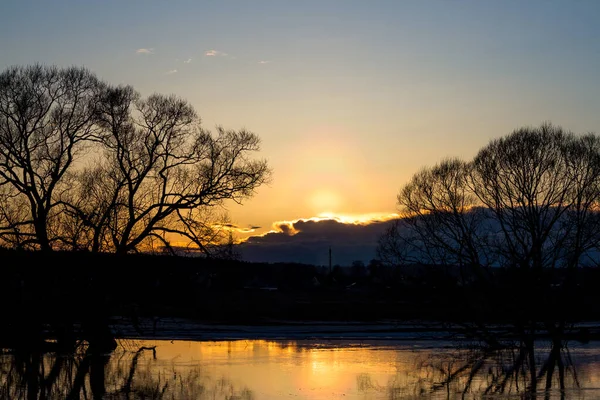 Coucher Soleil Avec Effet Halo Solaire — Photo