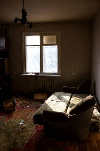 Logements Abandonnés Dans Une Vieille Maison Avant Démolition Gâchis Dans — Photo