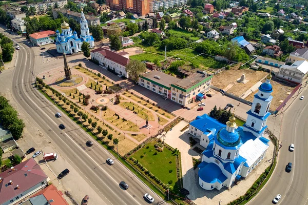 Vue Aérienne Panoramique Place Centrale Ville Maloyaroslavets Vue Des Cathédrales — Photo