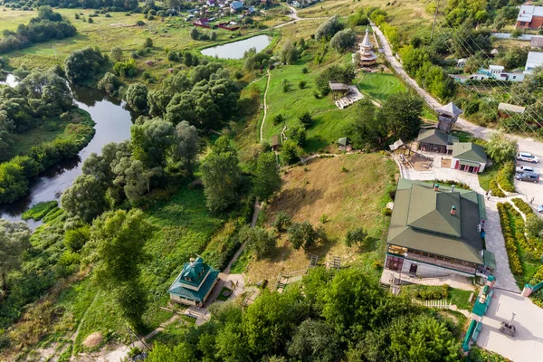 Zona Turística Alrededor Del Templo Antiguo Pueblo Rusinovo Vista Aérea — Foto de Stock