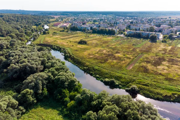 Vista Aérea Desde Río Protva Ciudad Ermolino Distrito Borovsky Región — Foto de Stock