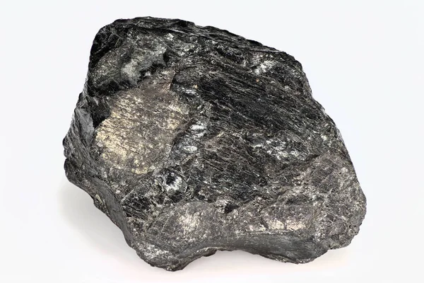 Schwarzes Stück Kohle Auf Weißem Hintergrund Isoliert Nahaufnahme — Stockfoto