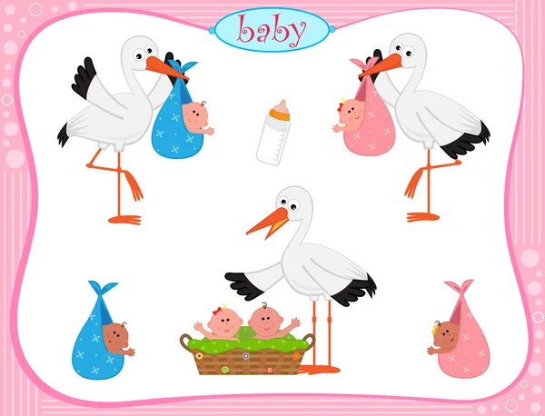 Cigogne avec bébés — Image vectorielle