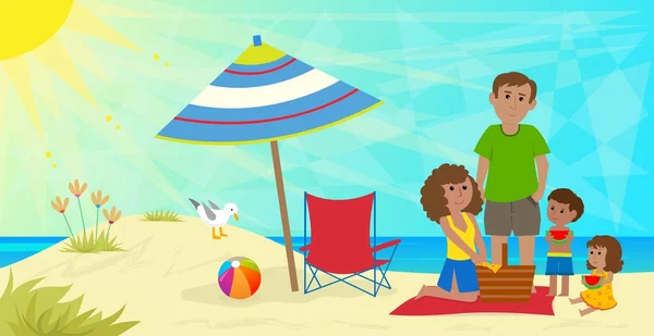 Pique-nique familial à la plage — Image vectorielle