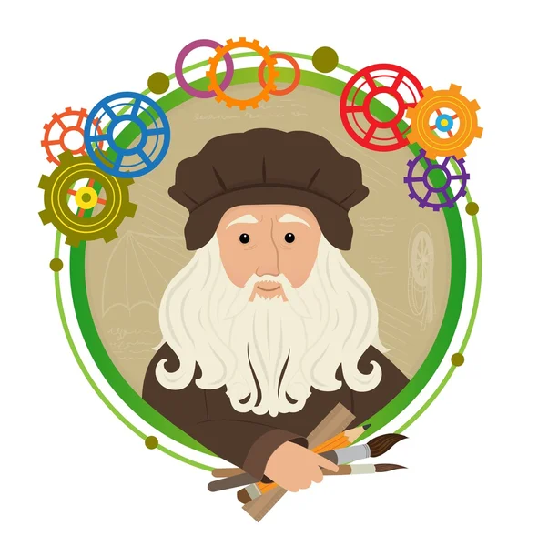 Leonardo Da Vinci Dibujos animados — Vector de stock