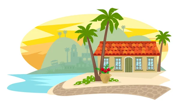 Inn By The Beach — Stock Vector