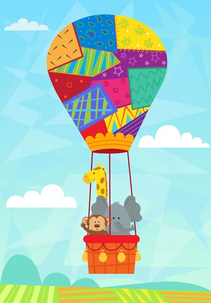 Animal In Hot Air Balloon - Stok Vektor