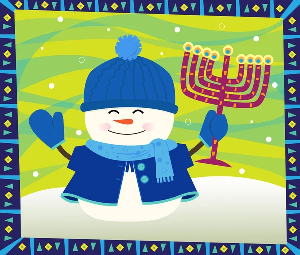 Muñeco de nieve y Menorah — Vector de stock