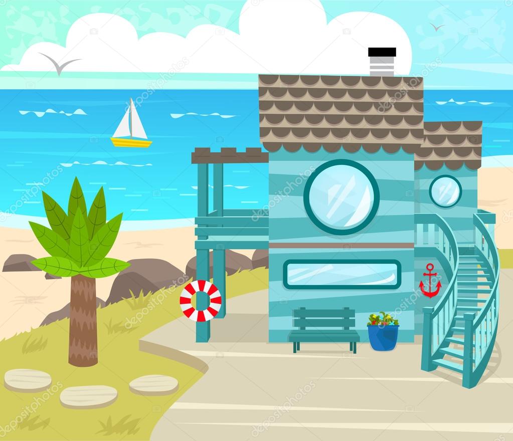 Cartoon beach houses Beach House — Stock Vector © bilhagolan 76487413
