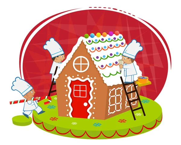 Chefs e Gingerbread house — Vetor de Stock