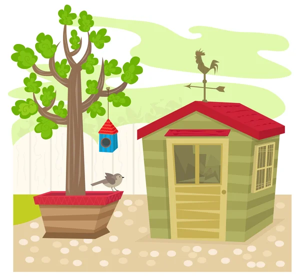 Garden With Shed — Stock Vector