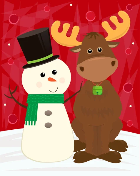 Snowman and Moose — Stock Vector