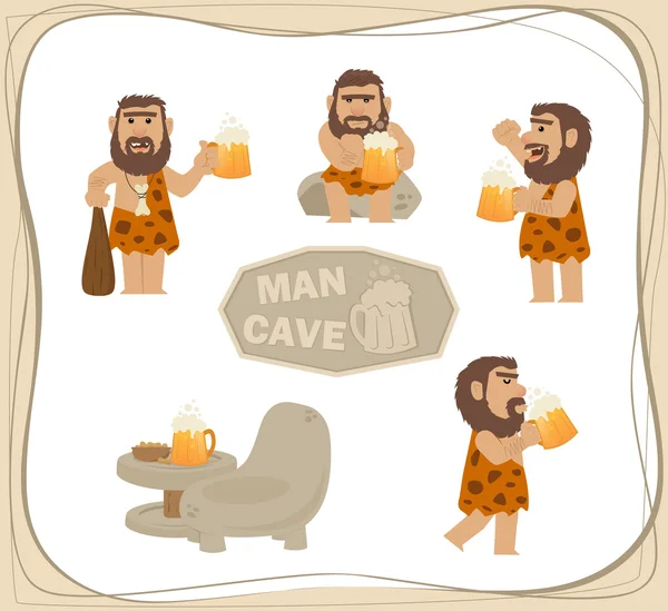 Пещерный человек с пивом — стоковый вектор