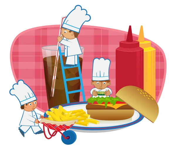 制作汉堡的厨师 — 图库矢量图片