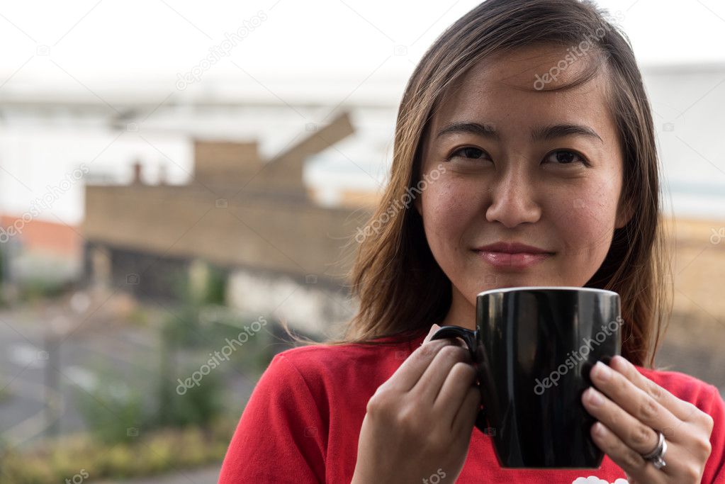 Asian Girl Drinking Coffee