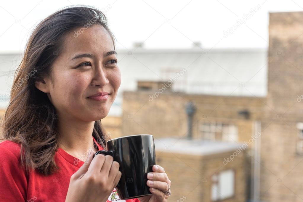 Asian Girl Drinking Coffee