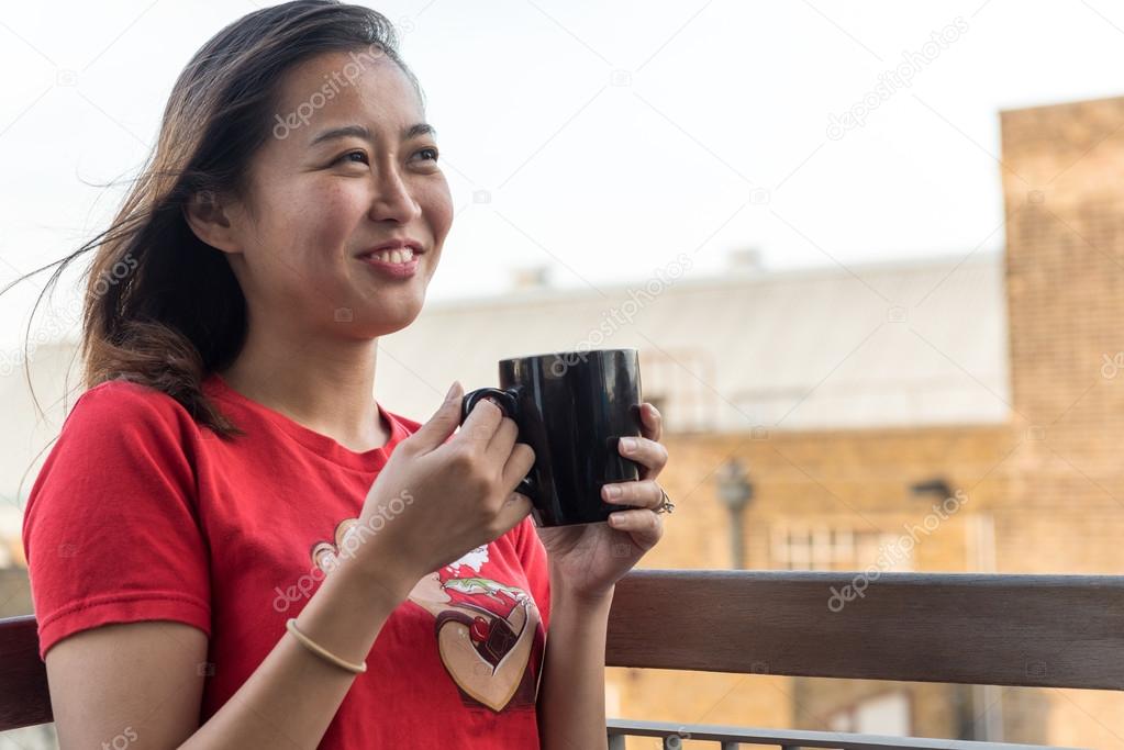 Asian Girl Drinking Coffee