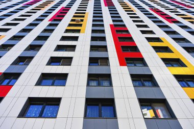 Abstract geometric background with colourful facade. Shapes. Perspective