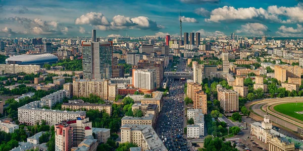 Aerial view of Moscow buildings and traffic ja in spring ストック写真