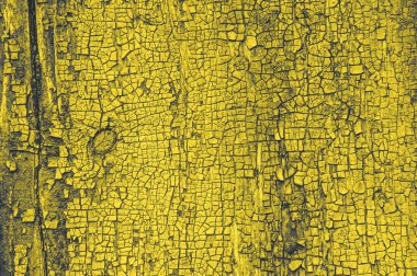 Yıl 2021 'in sarı ve nihai gri renkleriyle renklendirilmiş eski sarı çatlak bir duvarın yüzeyi.