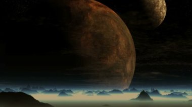 İki büyük gezegen üzerinde hayalet bir manzara