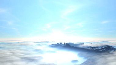 Sunrise yukarıda bulutlar ve dağlar