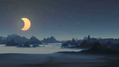 Dağların üzerinden ay tutulması