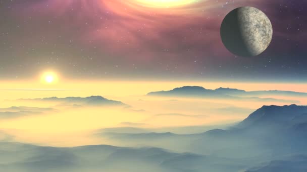 Sonnenaufgang auf dem fantastischen Planeten — Stockvideo