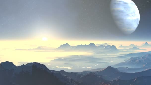 Coucher de soleil sur la planète aliens 