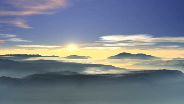Яркий восход солнца над туманной долиной — стоковое видео