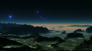 UFO sinek bataklık peyzaj üzerinde