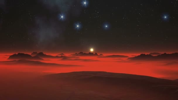 Notte, stelle e pianeta alieno — Video Stock