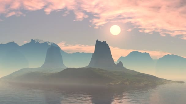 Червоний захід сонця над гірським озером — стокове відео