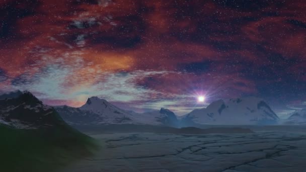 Estrellas del amanecer (OVNI) sobre el desierto de hielo — Vídeos de Stock