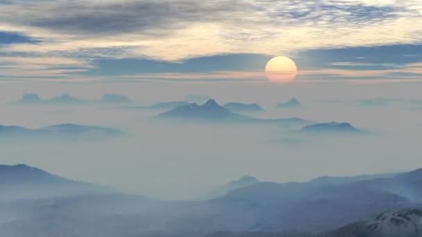 Solnedgång i dimmiga bergen — Stockvideo