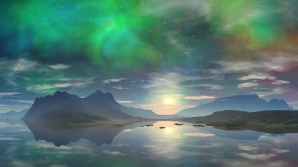 Farbenfroher Sonnenaufgang über dem märchenhaften See — Stockvideo
