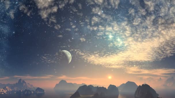 Fantastische planeet en maan — Stockvideo