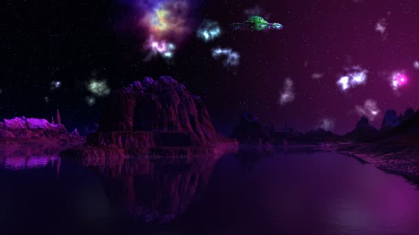OVNI, nebulosa e paisagem dos sonhos — Vídeo de Stock