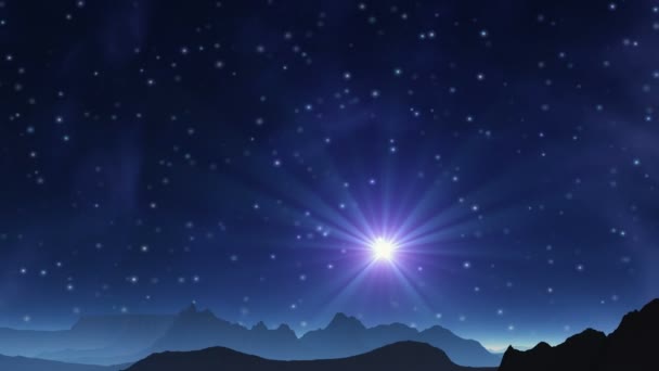 Голубая звезда в небе чужой планеты — стоковое видео