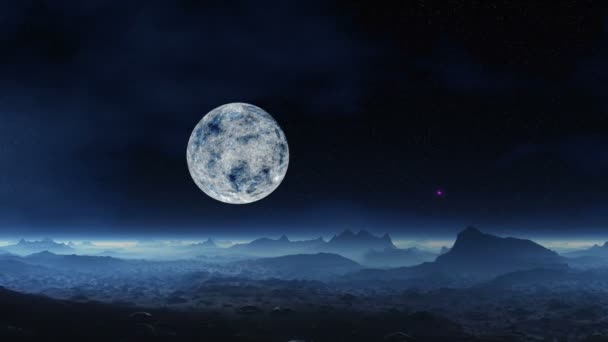 НЛО и инопланетный ландшафт луны — стоковое видео
