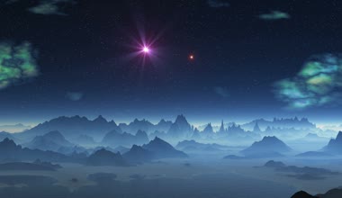 İki yabancı gezegenin üzerinde uçan UFO'lar