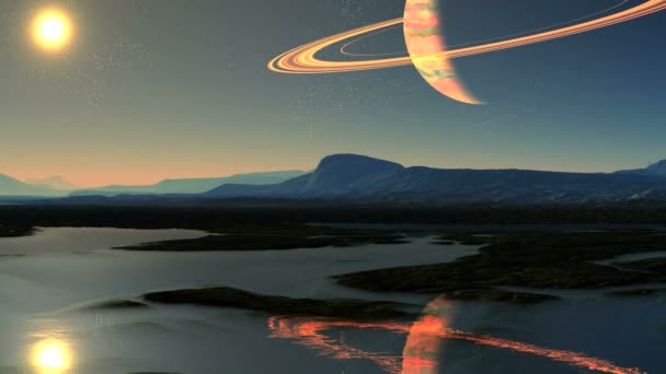 Le soleil et le géant gazeux dans le reflet de l'eau 