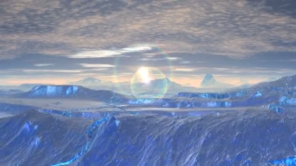 Lever de soleil et éblouissement sur le désert glacé 