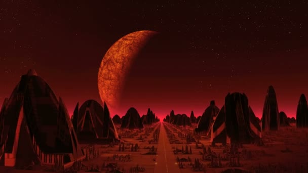 Ville des extraterrestres et énorme lune 