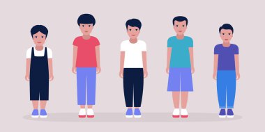 Erkek çocuk tasviri. Renkli düz vektör illüstrasyonu.